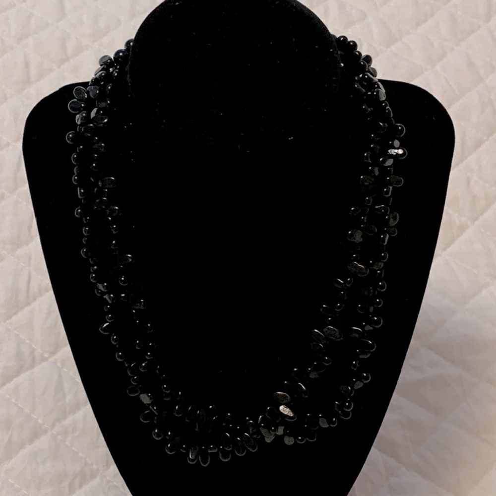 BLACK glass beaded double layer necklace 16” long with extender fashion jewelry